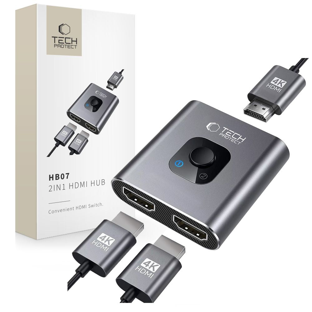 Tech-Protect HB07 2in1 HUB adapteris HDMI 4K 60HZ - pilkas -- Cell phone cables