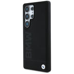 BMW Leather Big Wordmark dėklas, skirtas Samsung Galaxy S25 Ultra – juodas -- Samsung Galaxy S25 Ultra