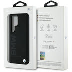 BMW Leather Big Wordmark dėklas, skirtas Samsung Galaxy S25 Ultra – juodas -- Samsung Galaxy S25 Ultra