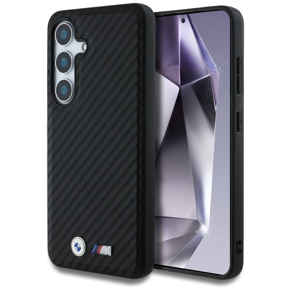 BMW Leather Carbon MagSafe dėklas Samsung Galaxy S25 – juodas