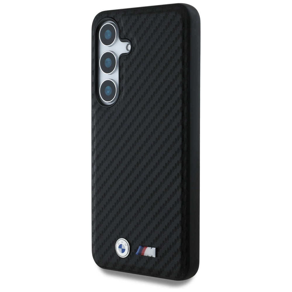 BMW Leather Carbon MagSafe dėklas Samsung Galaxy S25 – juodas