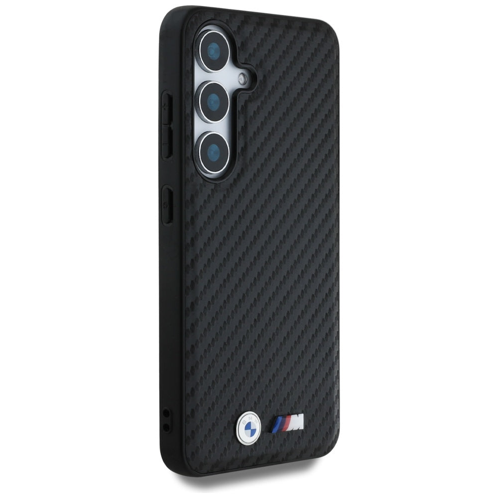 BMW Leather Carbon MagSafe dėklas Samsung Galaxy S25 – juodas