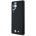 BMW Leather Carbon MagSafe dėklas, skirtas Samsung Galaxy S25 Ultra – juodas -- Samsung Galaxy S25 Ultra