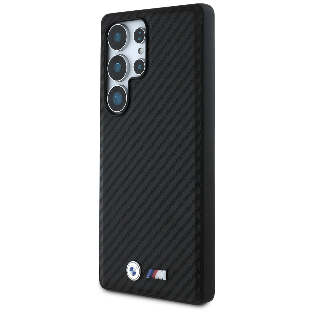 BMW Leather Carbon MagSafe dėklas, skirtas Samsung Galaxy S25 Ultra – juodas -- Samsung Galaxy S25 Ultra