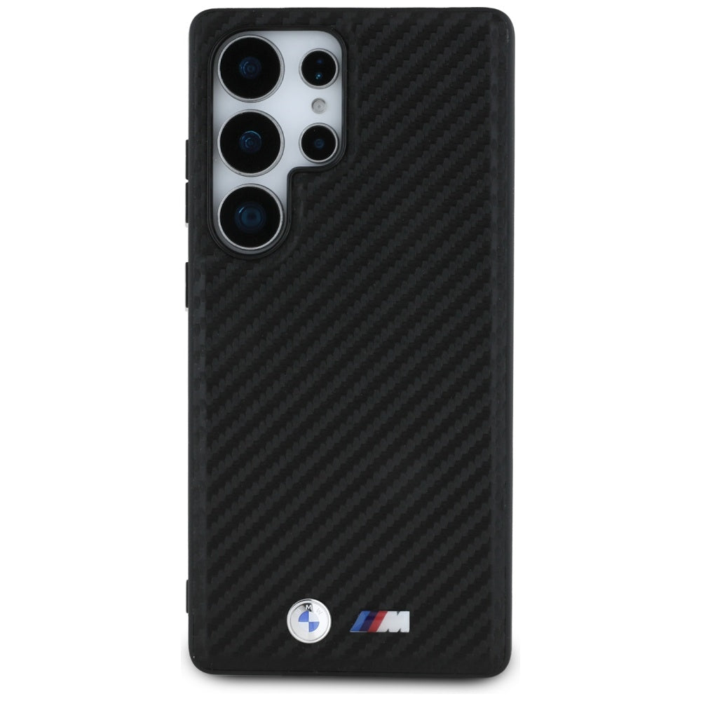 BMW Leather Carbon MagSafe dėklas, skirtas Samsung Galaxy S25 Ultra – juodas -- Samsung Galaxy S25 Ultra