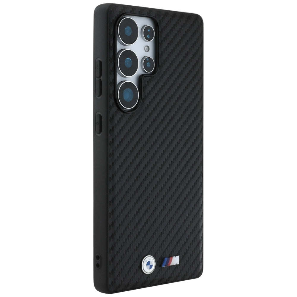 BMW Leather Carbon MagSafe dėklas, skirtas Samsung Galaxy S25 Ultra – juodas -- Samsung Galaxy S25 Ultra