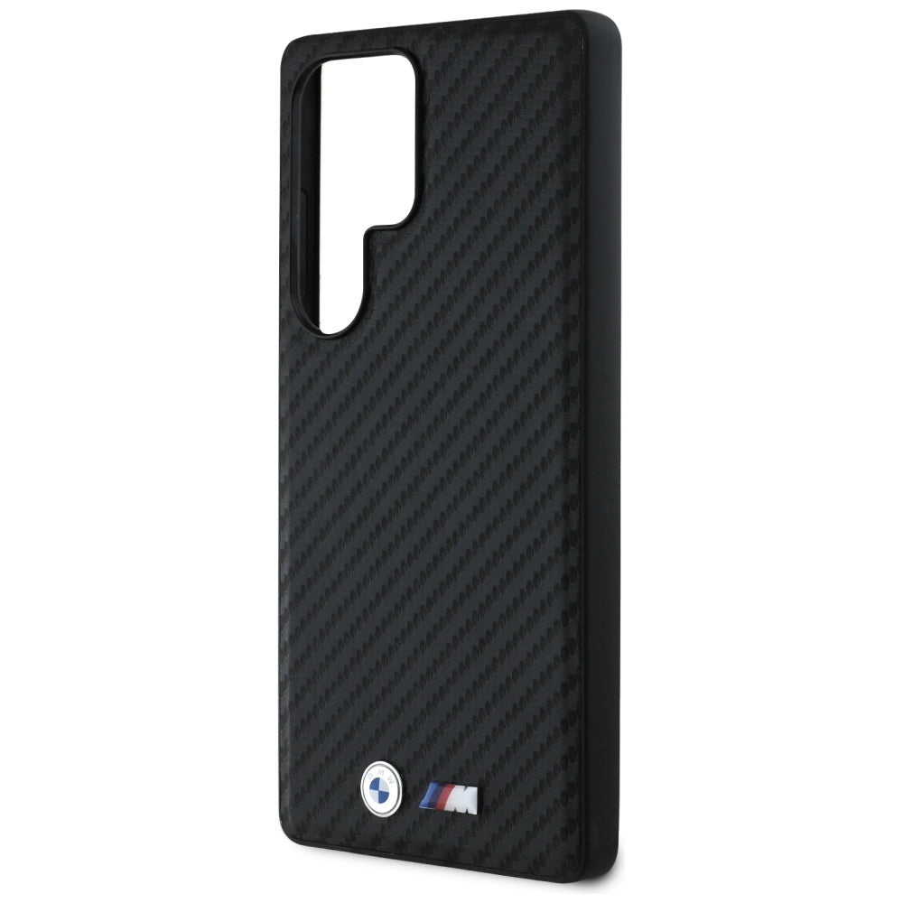 BMW Leather Carbon MagSafe dėklas, skirtas Samsung Galaxy S25 Ultra – juodas -- Samsung Galaxy S25 Ultra