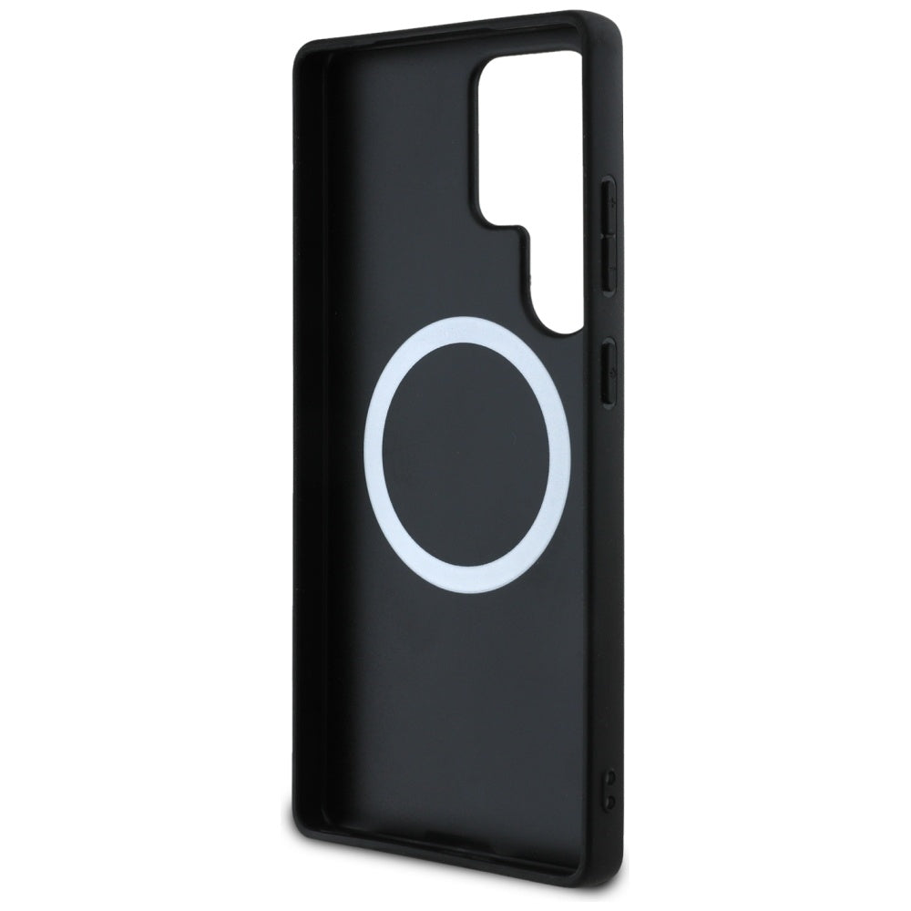 BMW Leather Carbon MagSafe dėklas, skirtas Samsung Galaxy S25 Ultra – juodas -- Samsung Galaxy S25 Ultra