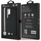 BMW Leather Carbon MagSafe dėklas, skirtas Samsung Galaxy S25 Ultra – juodas -- Samsung Galaxy S25 Ultra