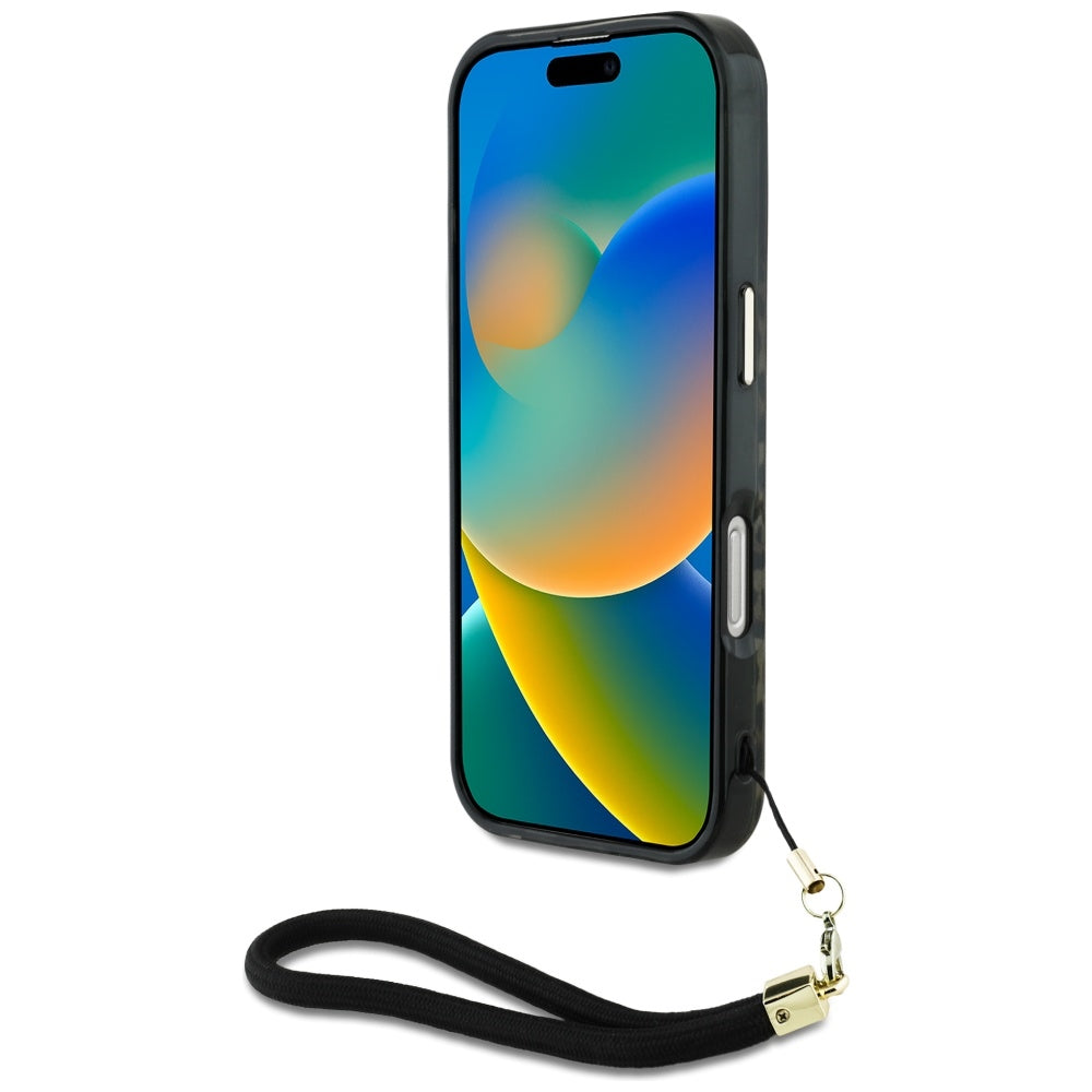 Guess MagSafe dėklas iPhone 16 – rudas su dirželiu