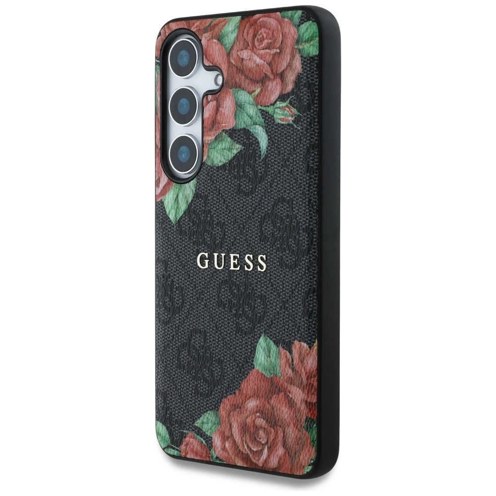 Guess MagSafe dėklas Galaxy S25 – juodas, 4G gėlės