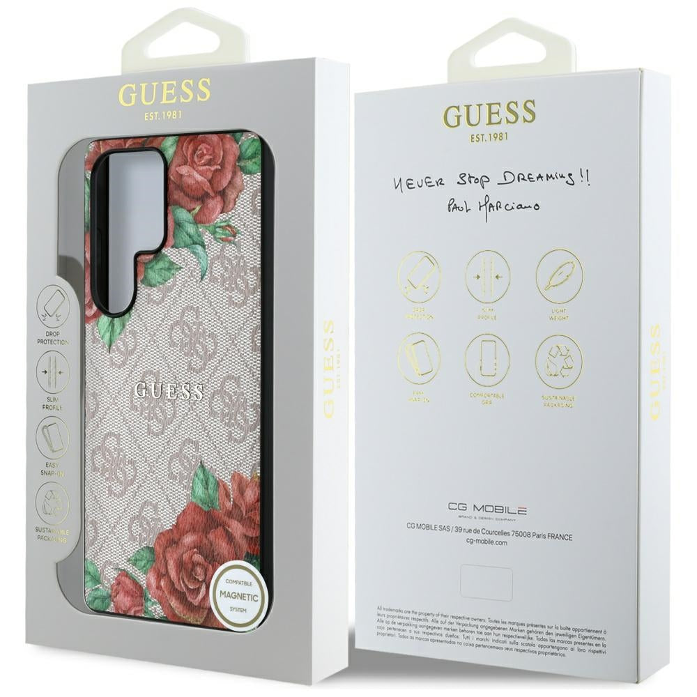 Guess MagSafe dėklas Samsung Galaxy S25 Ultra – rožinis