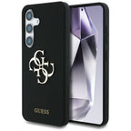 Guess Silicone Big 4G Logo Bottom Script dėklas, skirtas Samsung Galaxy S25 - juodas