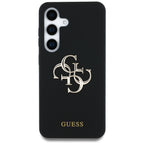 Guess Silicone Big 4G Logo Bottom Script dėklas, skirtas Samsung Galaxy S25 - juodas