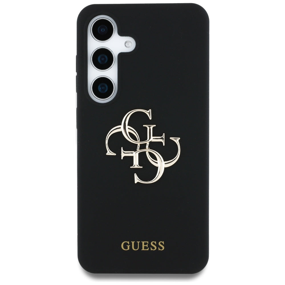 Guess Silicone Big 4G Logo Bottom Script dėklas, skirtas Samsung Galaxy S25 - juodas