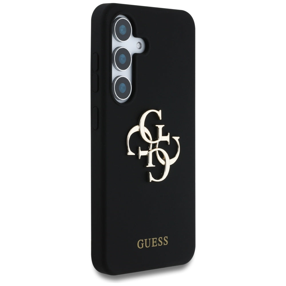 Guess Silicone Big 4G Logo Bottom Script dėklas, skirtas Samsung Galaxy S25 - juodas