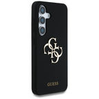 Guess Silicone Big 4G Logo Bottom Script dėklas, skirtas Samsung Galaxy S25 - juodas