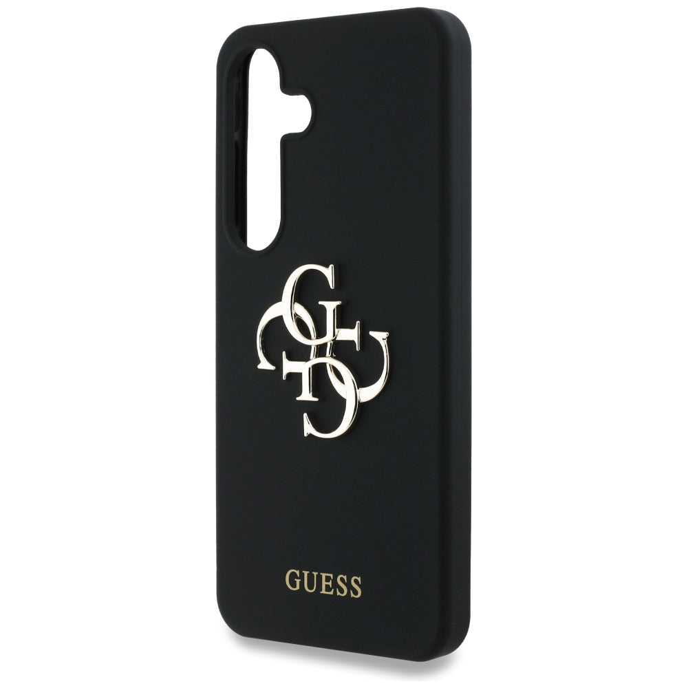 Guess Silicone Big 4G Logo Bottom Script dėklas, skirtas Samsung Galaxy S25 - juodas