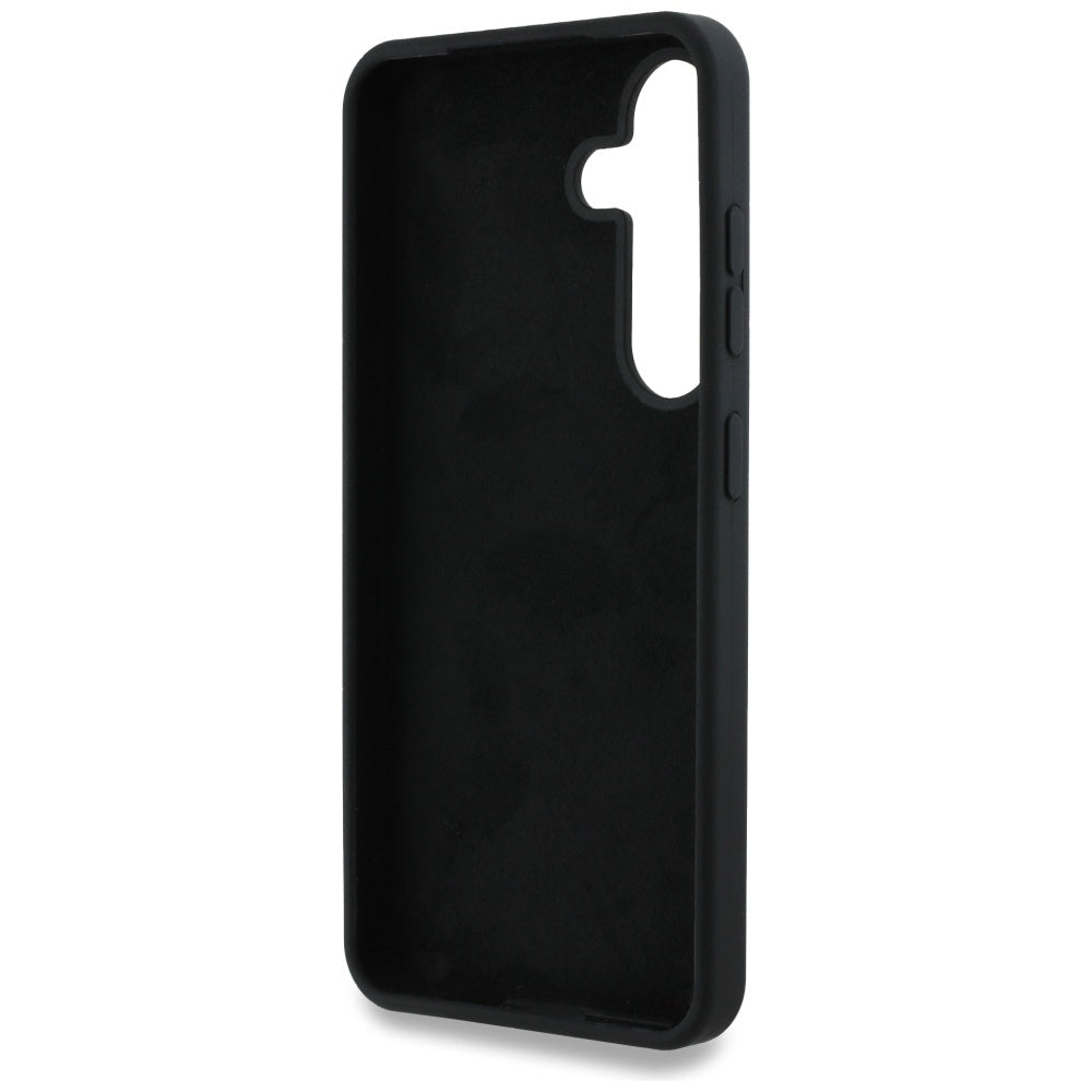 Guess Silicone Big 4G Logo Bottom Script dėklas, skirtas Samsung Galaxy S25 - juodas