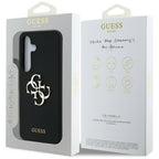 Guess Silicone Big 4G Logo Bottom Script dėklas, skirtas Samsung Galaxy S25 - juodas