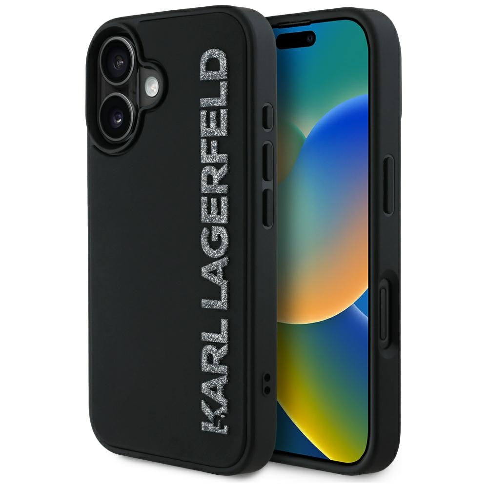Karl Lagerfeld dėklas iPhone 16 – juodas, su blizgučiais