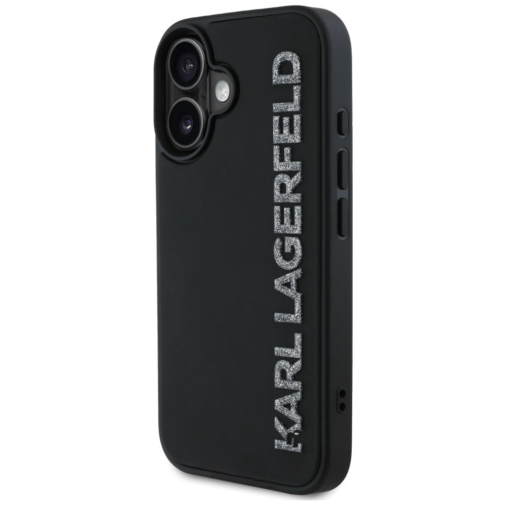 Karl Lagerfeld dėklas iPhone 16 – juodas, su blizgučiais