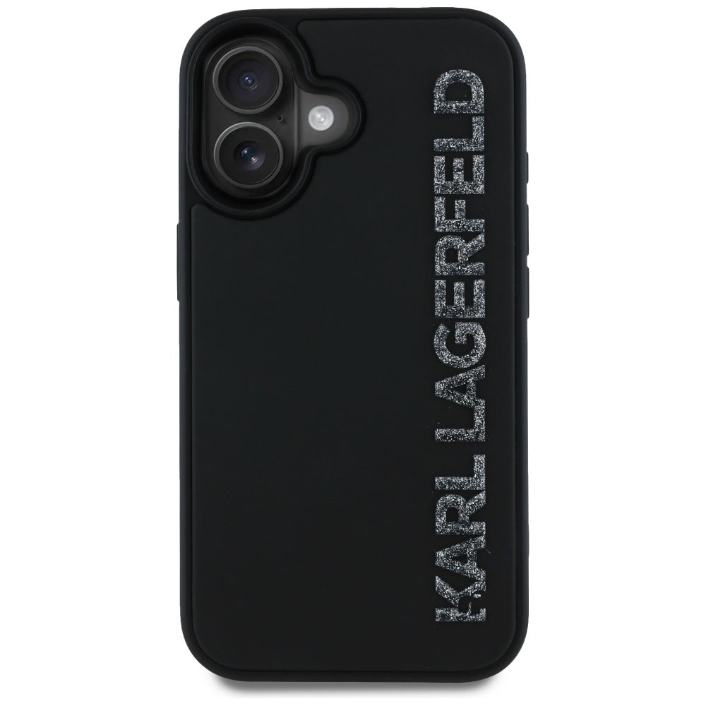 Karl Lagerfeld dėklas iPhone 16 – juodas, su blizgučiais