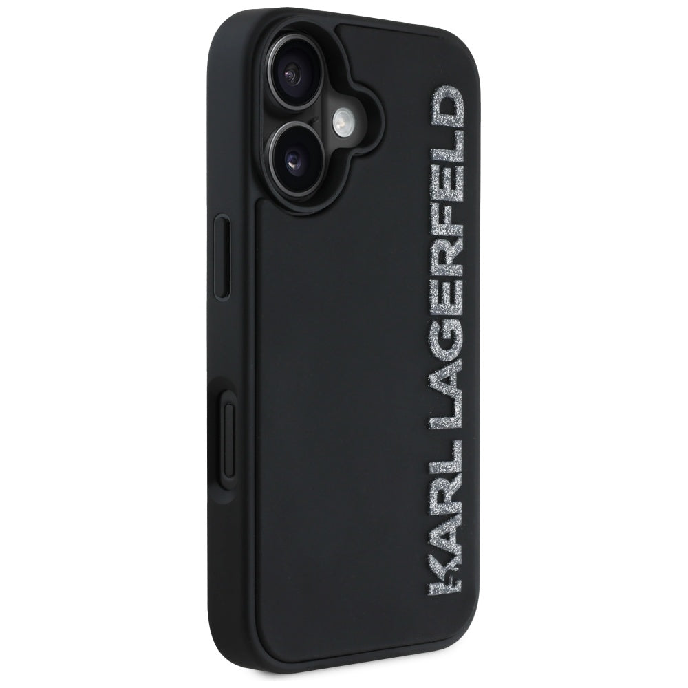 Karl Lagerfeld dėklas iPhone 16 – juodas, su blizgučiais