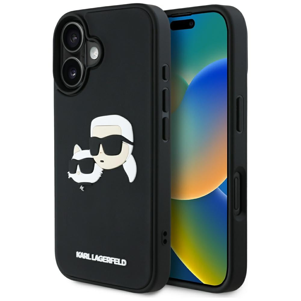 Karl Lagerfeld 3D Rubber Double Heads dėklas iPhone 16 – juodas