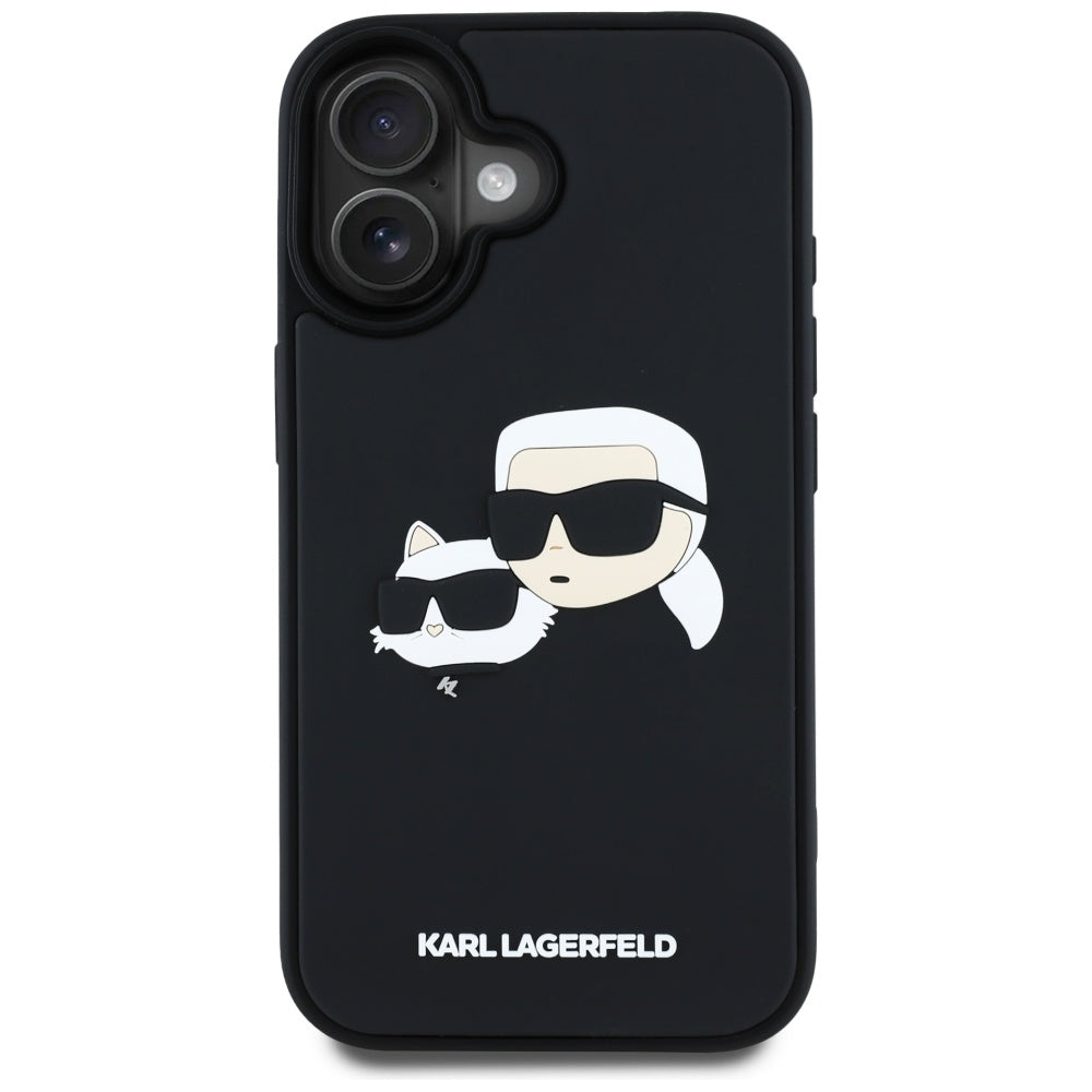 Karl Lagerfeld 3D Rubber Double Heads dėklas iPhone 16 – juodas