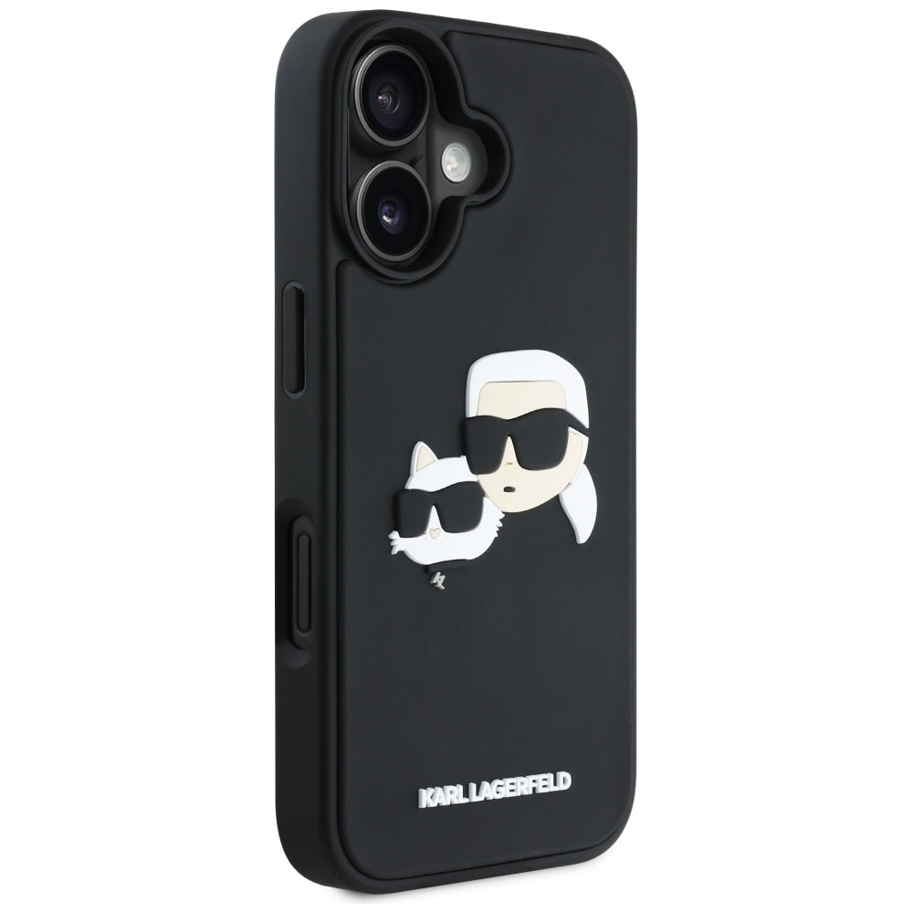 Karl Lagerfeld 3D Rubber Double Heads dėklas iPhone 16 – juodas