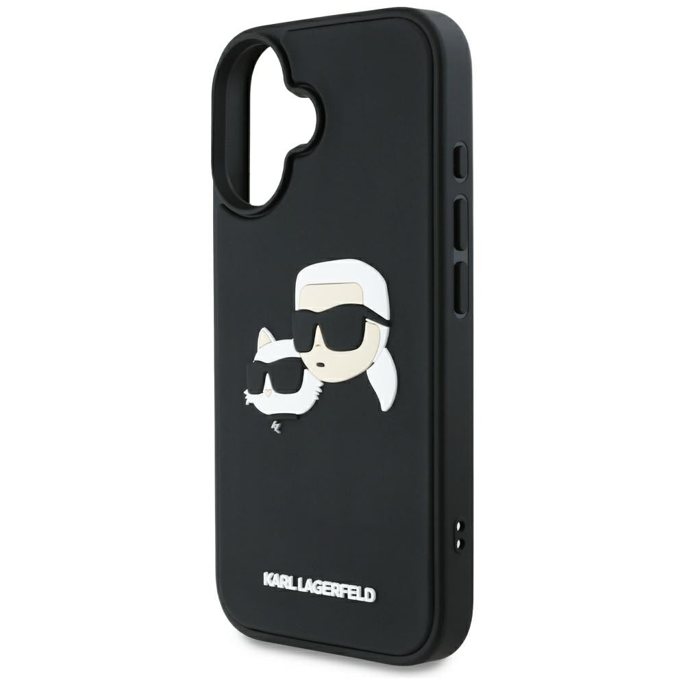 Karl Lagerfeld 3D Rubber Double Heads dėklas iPhone 16 – juodas