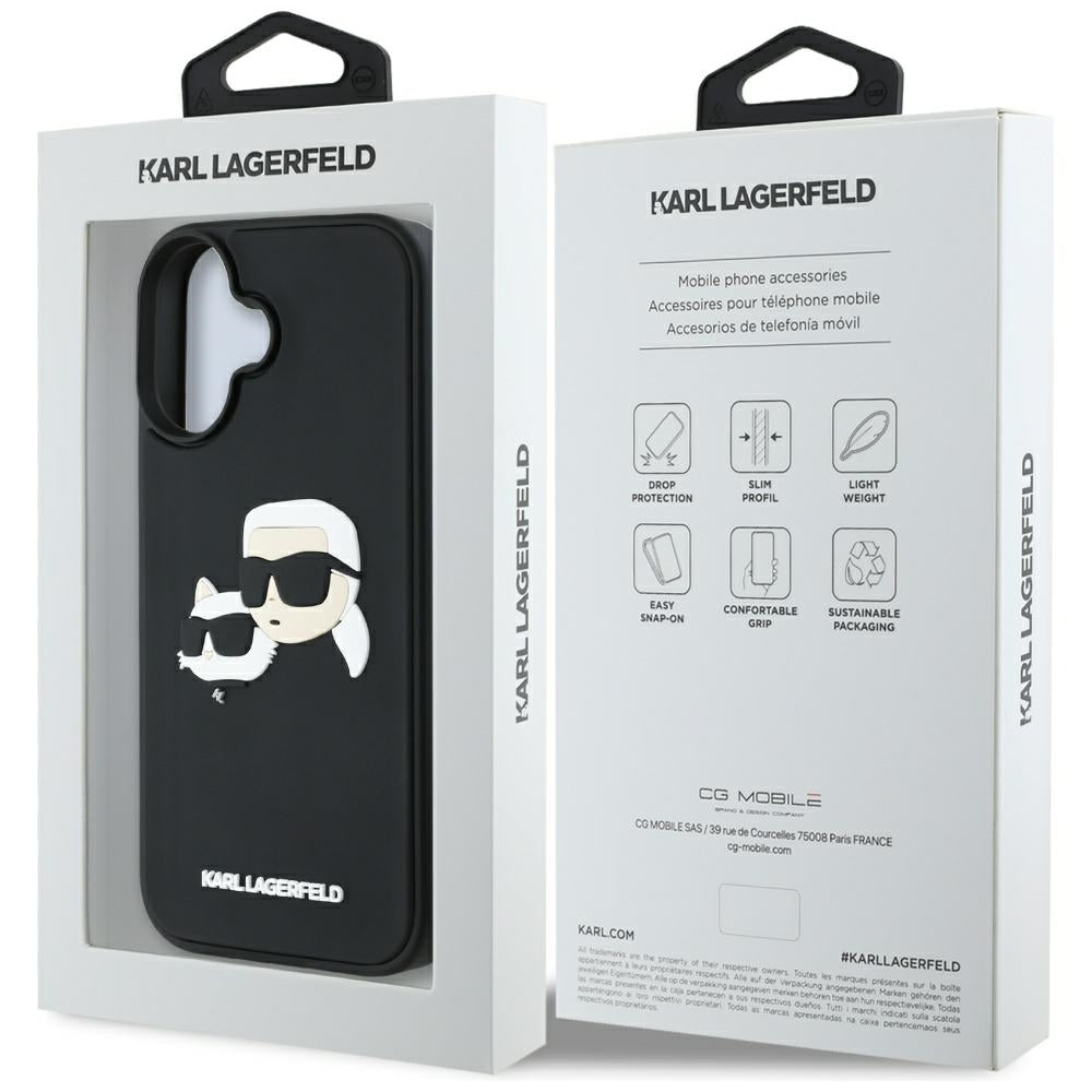Karl Lagerfeld 3D Rubber Double Heads dėklas iPhone 16 – juodas