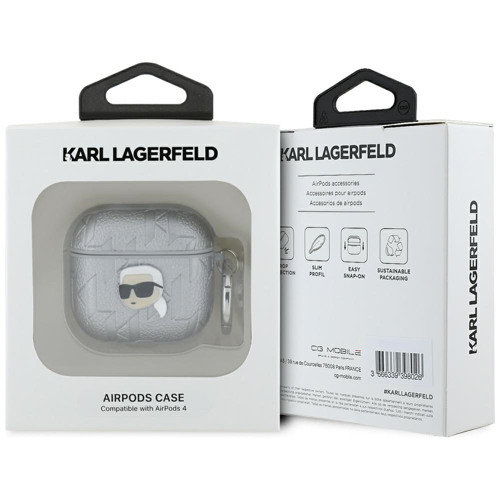 Karl Lagerfeld dėklas Apple AirPods 4 – sidabrinis