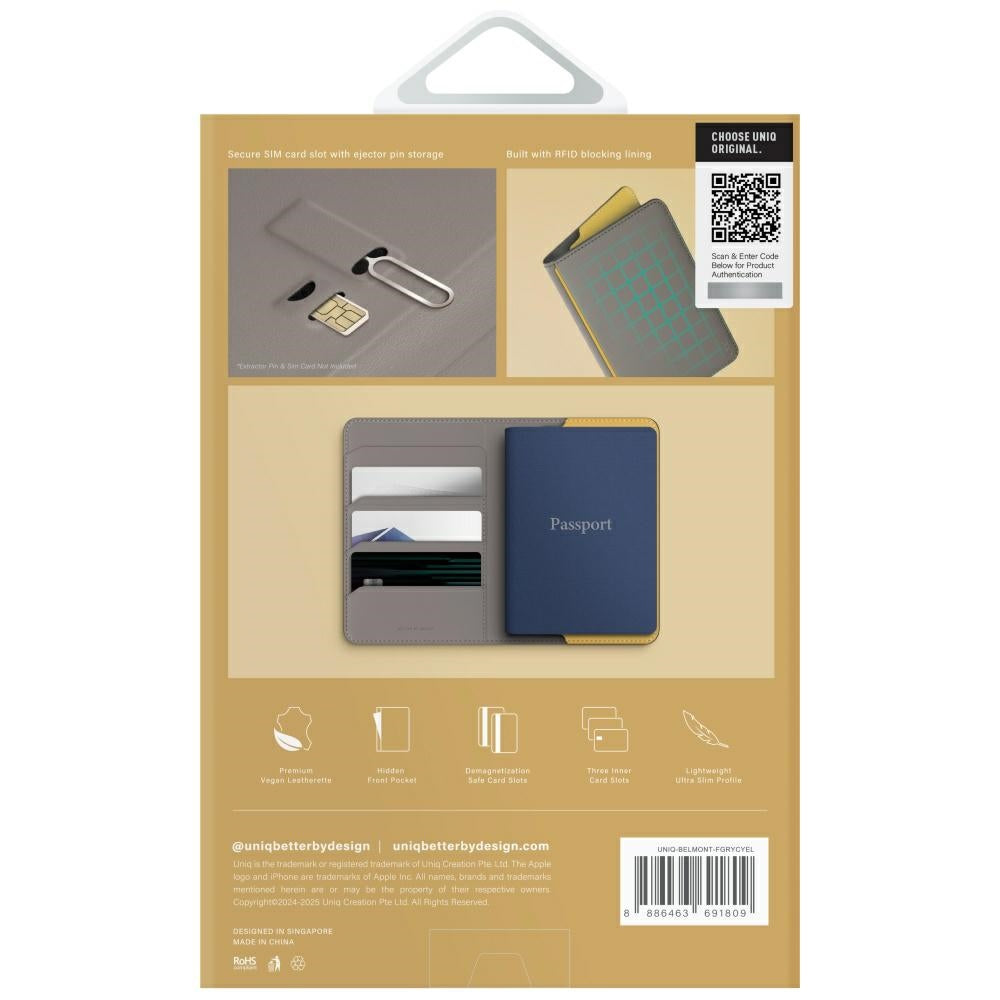 Uniq Belmont RFID pasų dėklas – pilkai geltonas -- Cell phone cases and covers