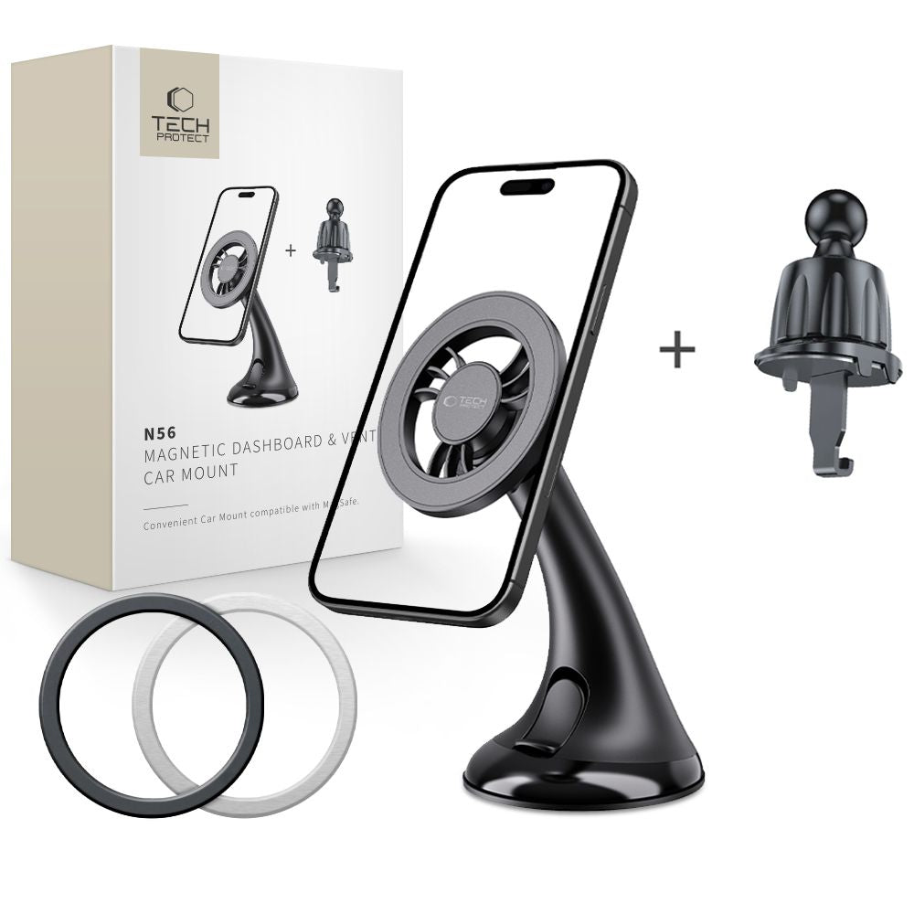 Tech-Protect N56 automobilinis laikiklis prietaisų skydeliui, priekiniam stiklui arba oro ventiliacijos angai - juodas Pirmasis paveikslėlis