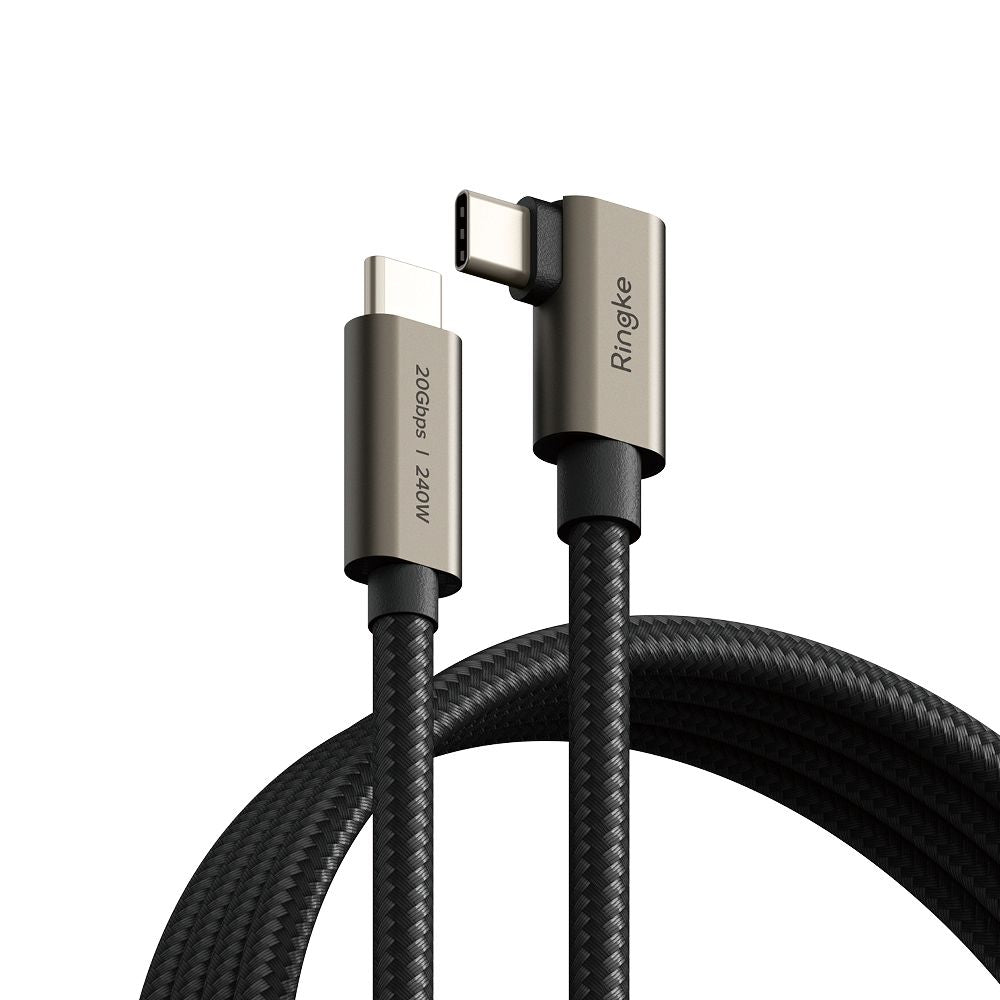 Ringke 3.2 gen. 2x2 USB-C, PD 3.1 240W 2m kampinis laidas - juodas -- Cell phone cables