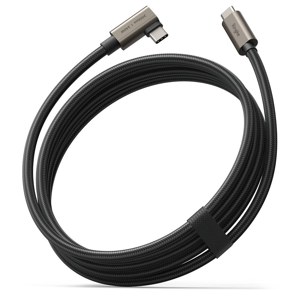 Ringke 3.2 gen. 2x2 USB-C, PD 3.1 240W 2m kampinis laidas - juodas -- Cell phone cables