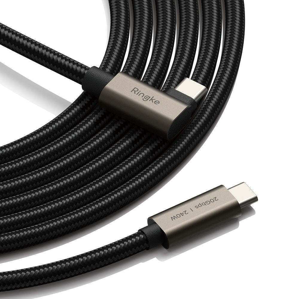Ringke 3.2 gen. 2x2 USB-C, PD 3.1 240W 2m kampinis laidas - juodas -- Cell phone cables
