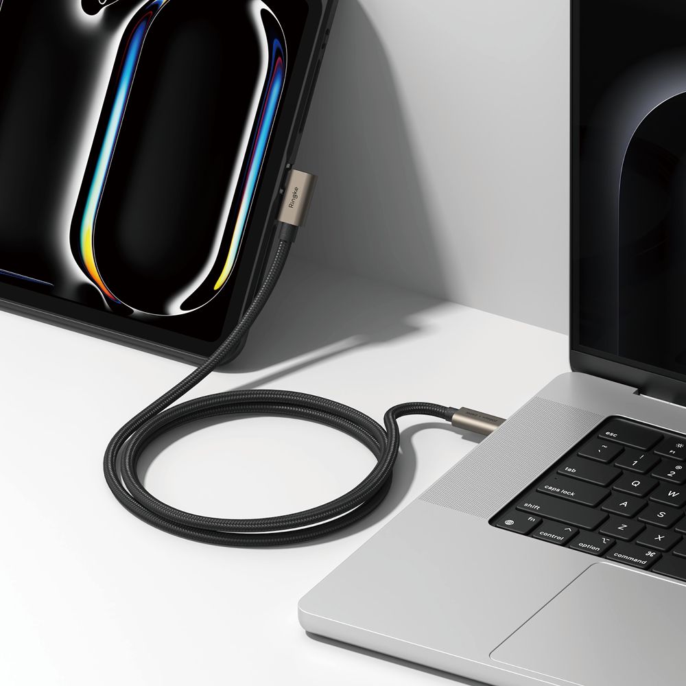Ringke 3.2 gen. 2x2 USB-C, PD 3.1 240W 2m kampinis laidas - juodas -- Cell phone cables