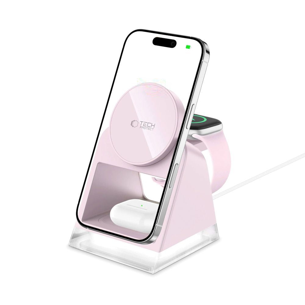 Tech-Protect 3in1 MagSafe indukcinis įkroviklis QI15W-A43 - rožinis -- Cell phone chargers