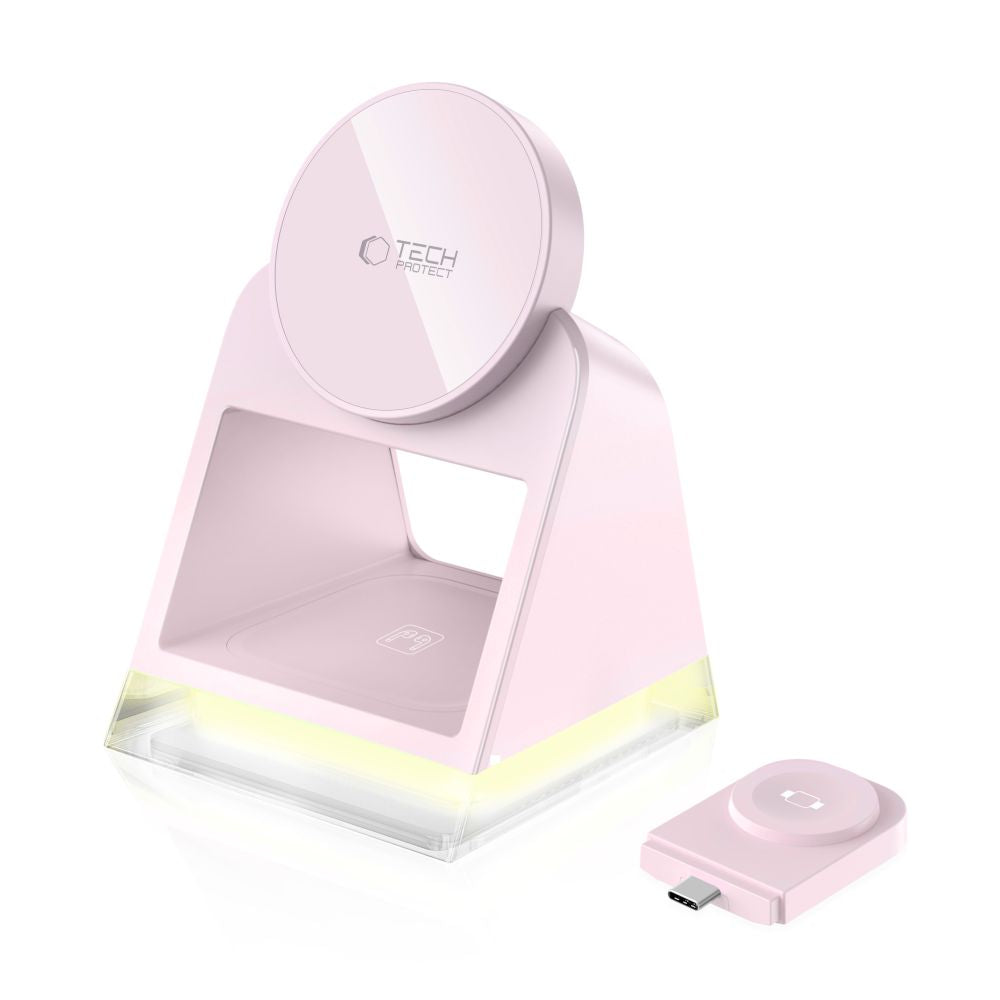 Tech-Protect 3in1 MagSafe indukcinis įkroviklis QI15W-A43 - rožinis -- Cell phone chargers