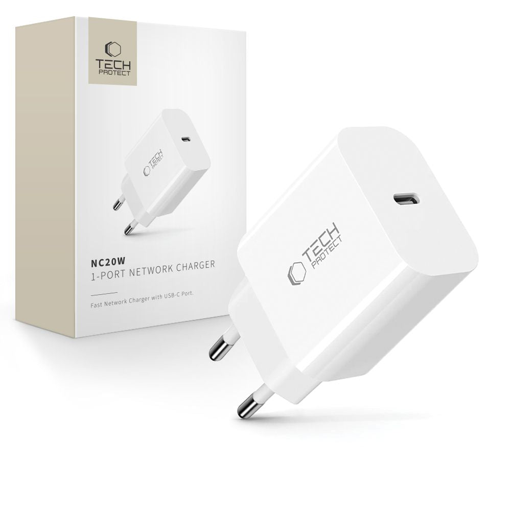 Tech-Protect sieninis įkroviklis NC20W USB-C jungtis - baltas -- Cell phone chargers