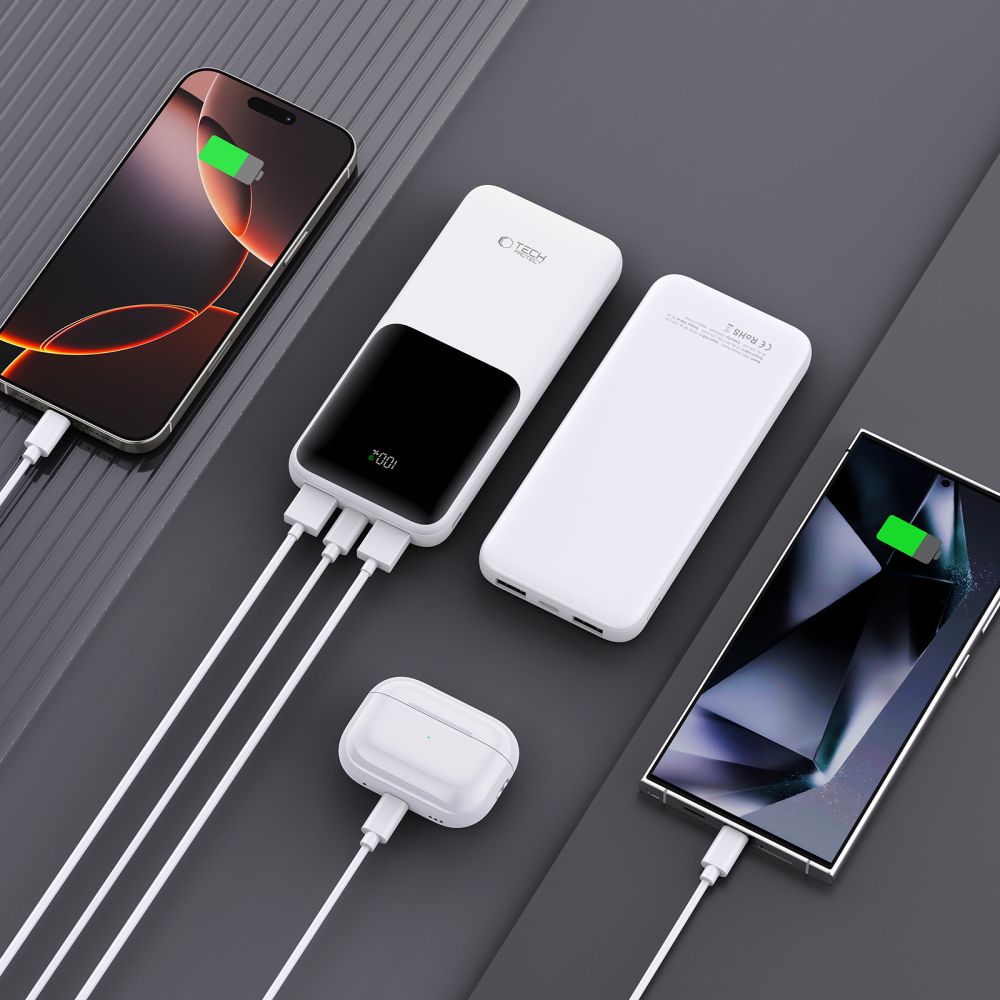 Tech-Protect Išorinė baterija PB01 10000mAh 22.5W - baltas -- Powerbanks