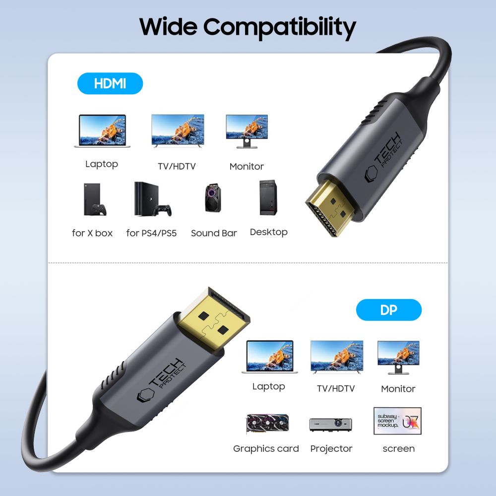 Tech-Protect UltraBoost DisplayPort / HDMI 2.0 laidas 4K 60Hz 2m - juodas -- Cell phone cables