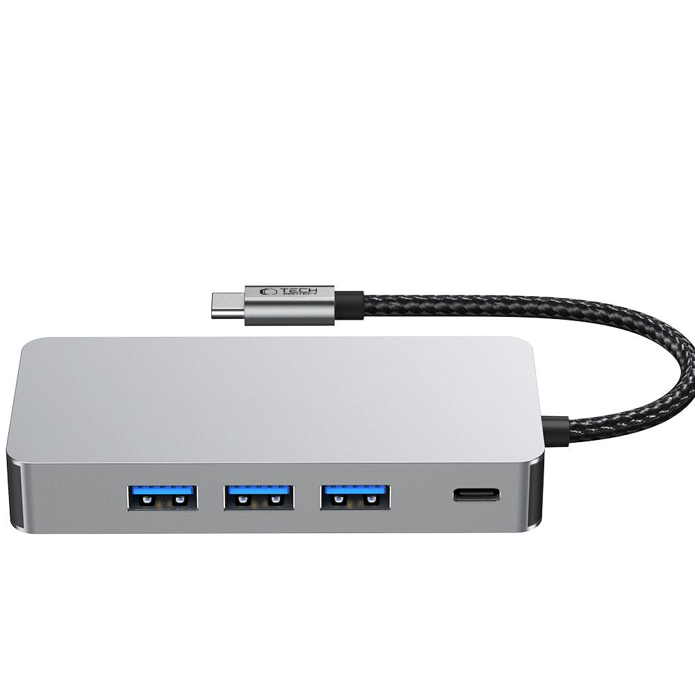 Tech-Protect HB05 HUB 9in1 USB-C + USB2.0 + USB3.0 + HDMI 4K 60HZ + SD / TF + PD100W + RJ45 adapteris - pilkas -- USB...