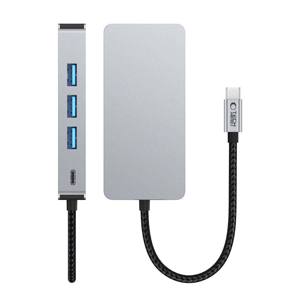 Tech-Protect HB05 HUB 9in1 USB-C + USB2.0 + USB3.0 + HDMI 4K 60HZ + SD / TF + PD100W + RJ45 adapteris - pilkas -- USB...
