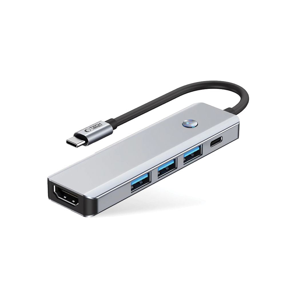 Tech-Protect HB01 HUB adapteris 5in1 USB-C + USB3.0 + HDMI 4K 60Hz + PD100W - pilka -- USB Adapters