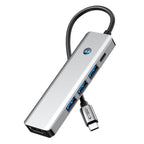 Tech-Protect HB01 HUB adapteris 5in1 USB-C + USB3.0 + HDMI 4K 60Hz + PD100W - pilka -- USB Adapters