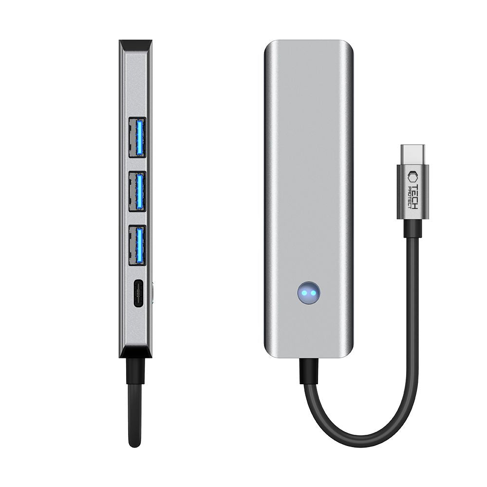 Tech-Protect HB01 HUB adapteris 5in1 USB-C + USB3.0 + HDMI 4K 60Hz + PD100W - pilka -- USB Adapters
